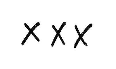 Three hand drawn black x marks on a white background