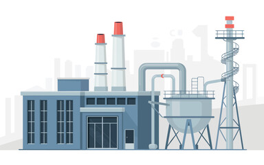 Industrial facility illustration showcasing manufacturing process with machinery and infrastructure