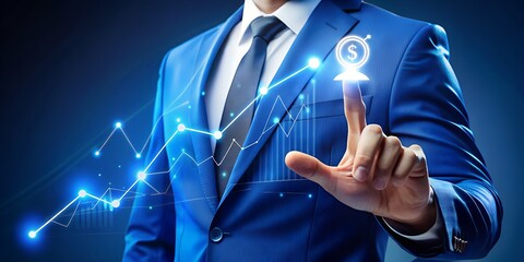 Businessman interacting with glowing financial graph and dollar sign for growth