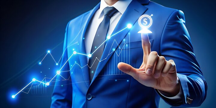Businessman interacting with glowing financial graph and dollar sign for growth - Powered by Adobe
