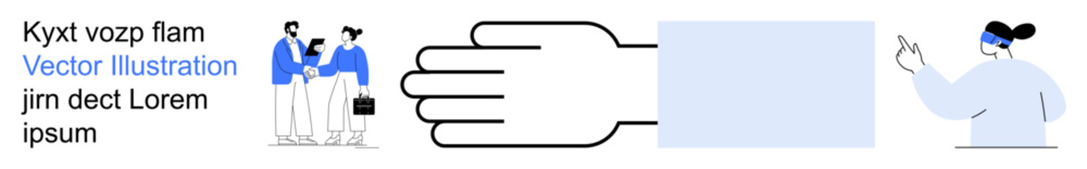Healthcare, teamwork, communication, collaboration, gestures, medical field. Visual shows a handshake, two people interacting and a professional in medical attire. Healthcare and teamwork concept