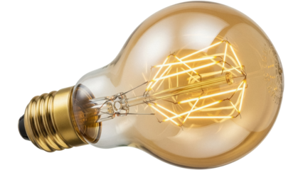 Vintage Edison light bulb isolated PNG, antique style filament lamp on transparent background for retro design and decoration