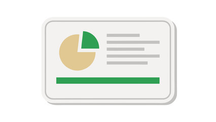 Flat Illustration of a Pie Chart and Bar Graph on a Presentation Slide with Text Lines and a Green Bar Beneath on a White Background