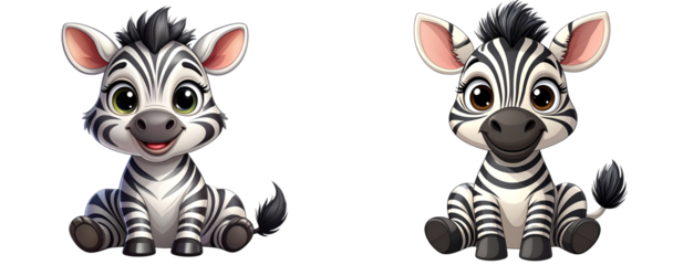 Cartoon Zebra Smiling, Sitting Pose, Isolated