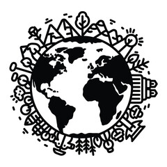 Naklejka premium Earth with Nature and Technology Elements Icon globe