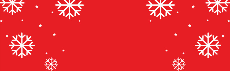 Festive red winter background with bold white geometric snowflakes and scattered stars framing wide copy space, ideal for Christmas greetings, seasonal invitations, web banners, and holiday promotions © bibin