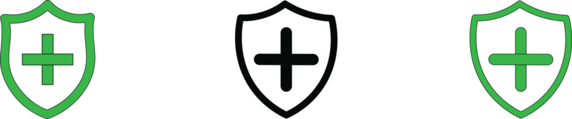 Shield with plus icon, symbolizing health, medical care and safety Vector