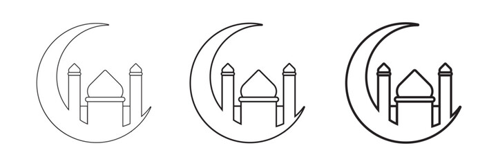 Islamic Mosque Crescent Moon  Outline Vector Set