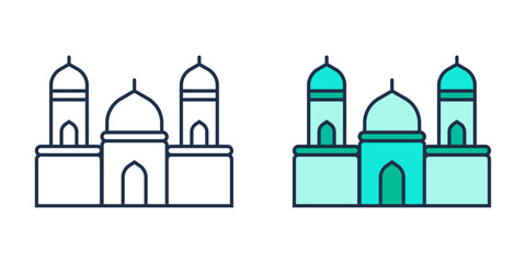 Mosque Icon Illustration  Flat Line and Filled Design