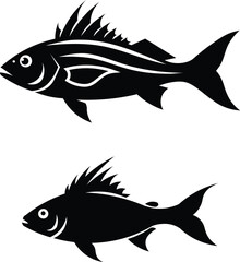 Minimalist black fish outline with sharp fins and tail design vector. Vector