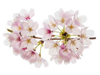 Isolated cherry blossom branch with light pink flowers in spring season, nature beauty