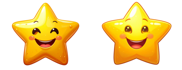  Cartoon Star with Smiling Face, Front Angle, Isolated