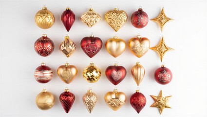 Luxury Red and Gold Christmas Ornaments Variety Set