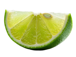 Isolated slice of fresh ripe juicy lime, a colorful citrus fruit, a refreshing ingredient