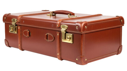 Isolated vintage leather travel suitcase, luggage for packing clothes for vacation getaway