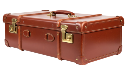 Isolated vintage leather travel suitcase, luggage for packing clothes for vacation getaway