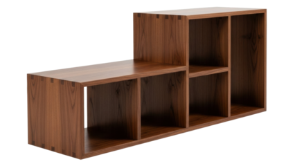 Isolated wooden cube shelf unit, compact furniture for interior storage solutions, no clutter