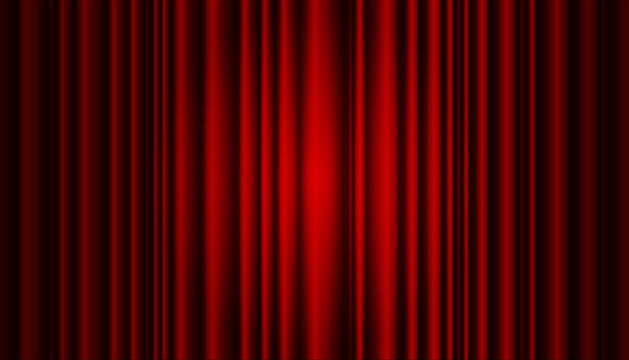 A realistic theater curtain made of red velvet or silk with a round spotlight on the stage.A luxurious red vector background for opera performances, film ceremonies, movie trailers, theater wallpapers