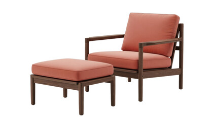 Isolated modern armchair with ottoman, lounge furniture for living room, mid-century design