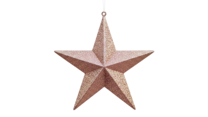 Isolated five-pointed star decoration with hanging loop for Christmas tree ornaments or celebrations