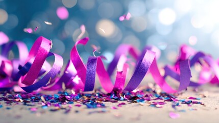 Colorful streamers and confetti on a surface during a celebration event
