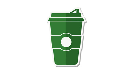 Green Disposable Coffee Cup with White Band and Lid Against a Black Background Simple Vector Illustration
