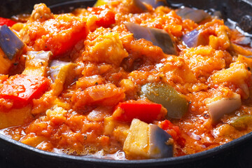 rustic eggplant ragu in tomato sauce