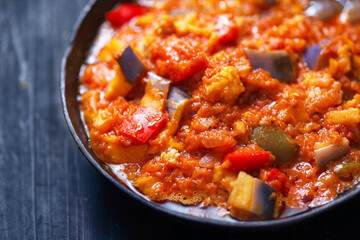 rustic eggplant ragu in tomato sauce
