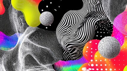 An avant-garde creative abstract background featuring geometric shapes with striped patterns in vibrant, colorful tones, expressing freedom, movement, and modern artistic energy.