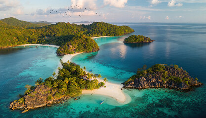 Aerial view of tropical island with white sandbar