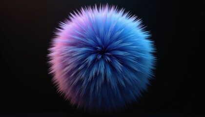 Fototapeta premium Abstract fluffy sphere with blue purple gradient. Futuristic plasma ball, glowing light form. Soft energy orb on black background, digital art.