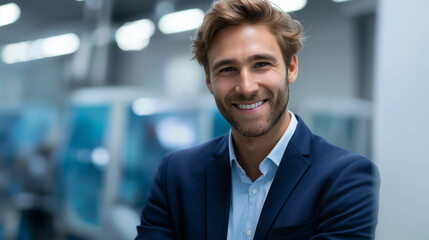 Faceless confident businessman in manufacturing factory environment professional industry portrait production facility setting management workplace presence defocused machinery