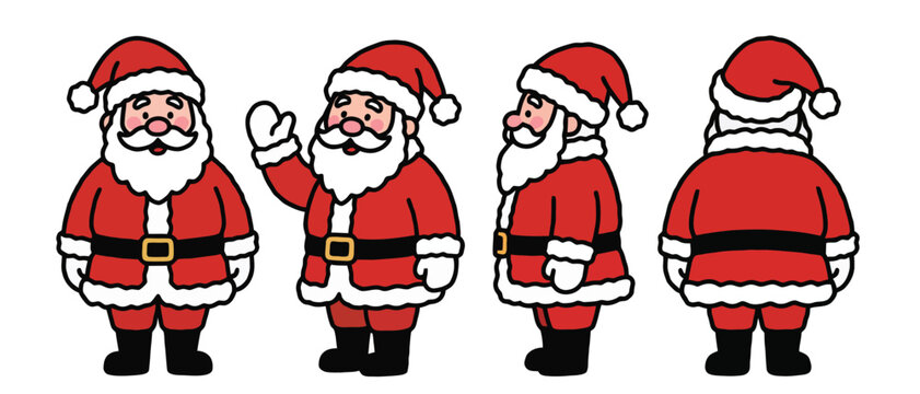 A set of cartoon santa clauss with different poses