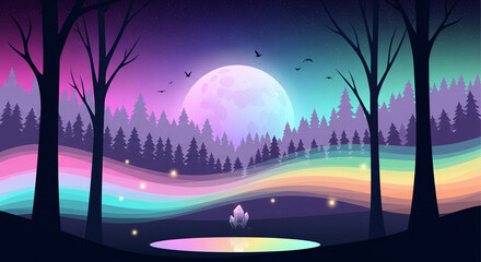 night landscape with moon and stars vector
