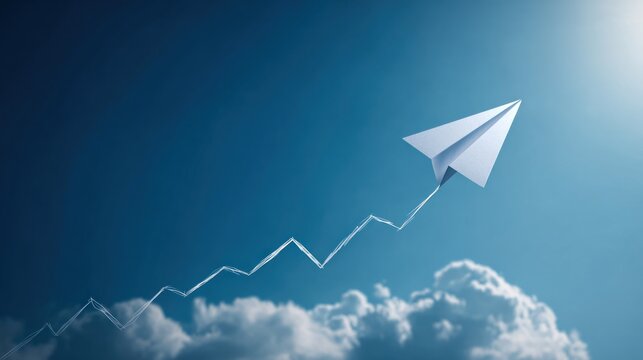 Paper airplane soaring upward - Powered by Adobe