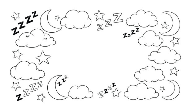 Sleepy Night Sky Elements with Clouds Moon Stars and Zzz Symbols sleeping