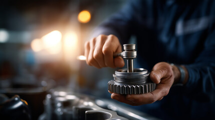 Faceless auto mechanics hands performing car service engine maintenance work vehicle repair operation automotive professional task workshop technical service defocused garage