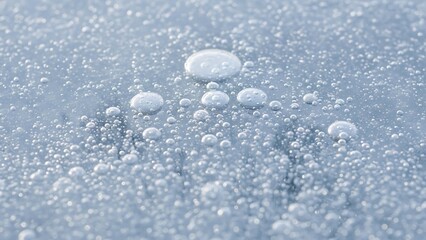 Close-up macro photograph showing a large number of water bubbles and drops on a textured surface