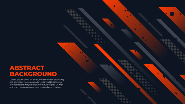 Abstract background design vector, dynamic sporty banner template with dark charcoal and orange stripes shape for sports event, presentation or web banner