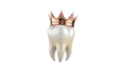 Isolated Human Molar Tooth with Shiny Rose Gold Crown 3D Render on White Background