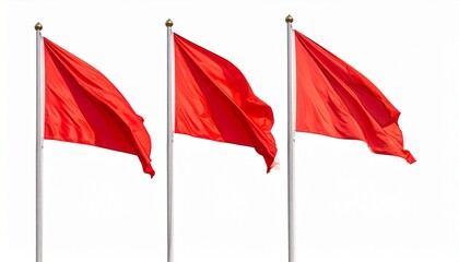 Two Solid Red Flags on Wooden Poles