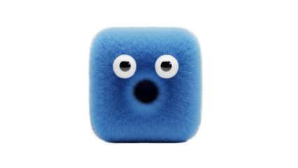 Blue Furry Monster Looking Surprised on White Background