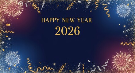 New year's eve celebration global greeting card design festive atmosphere colorful fireworks happy new year 2026 joyful moments party vibes for a memorable start