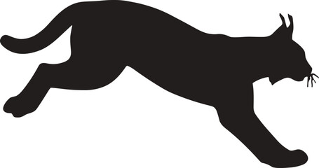 Fototapeta premium Pouncing Lynx Silhouette – Isolated on Transparent Background Black Wild Cat Vector Illustration