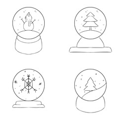 Snow globe set Outline illustration for web icon