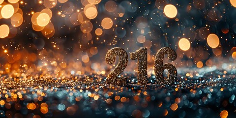 Panoramic Celebration Number 216 Sparkles on a Festive Bokeh Background