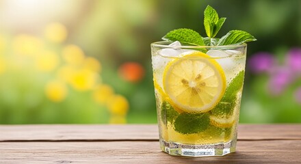 mojito cocktail on wooden table