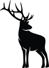 Reindeer Caribou Silhouette Vector – Standing Deer with Large Branching Antlers in Solid Black Graphic Isolated on Transparent Background