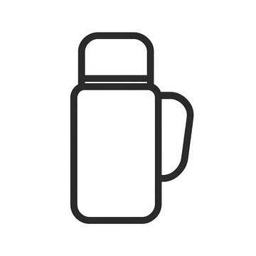 Sleek minimalist outline icon representing a portable thermos flask perfect for travel and outdoor adventure needs