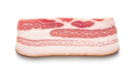 Raw Bacon Slab on White Background